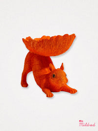 Decorative Orange Squirrel Bowl Statue