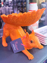 Decorative Orange Squirrel Bowl Statue