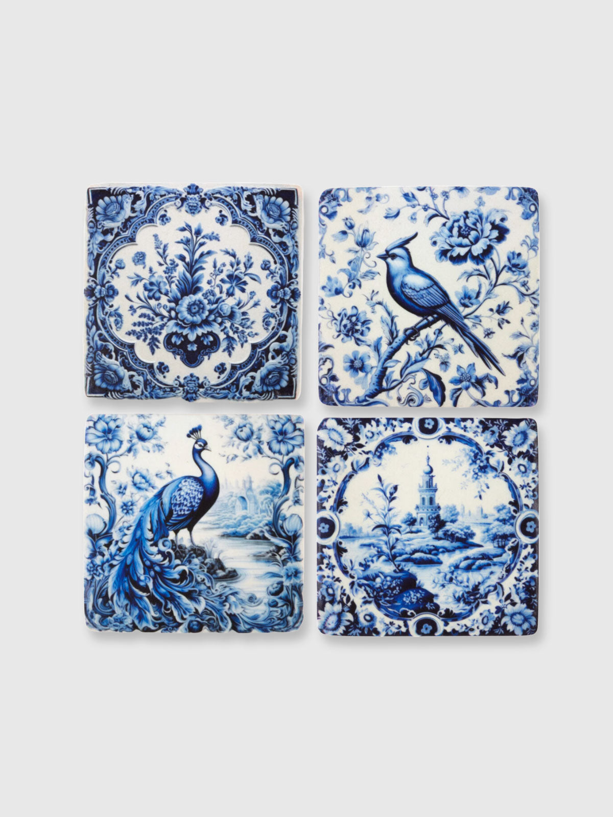 Dutch Blue & White Tile Coasters - Set of 4