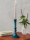 Enamel Metal Candle Holder 19cm - Petrol Blue