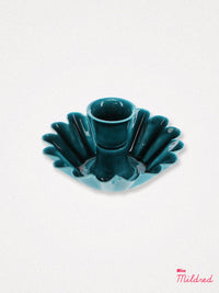 Enamel Metal Candle Holder - Petrol Blue