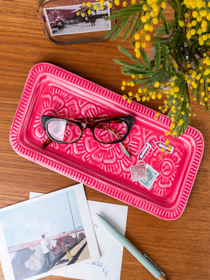 Enamel Rectangular Trinket Tray - Hot Pink