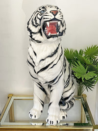 Extra Large Italian Porcelain Albino Tiger Statue Figure
