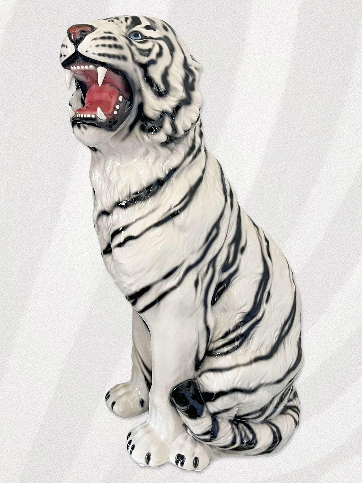Extra Large Italian Porcelain Albino Tiger Statue Figure