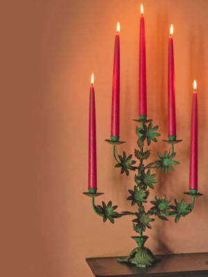 Green Metal Ornate Candelabra - 5 arms