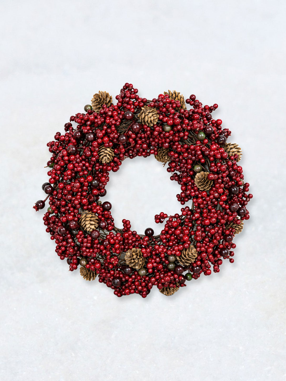 Faux Wreath - Red Berry Spray & Pine cones - 31cm