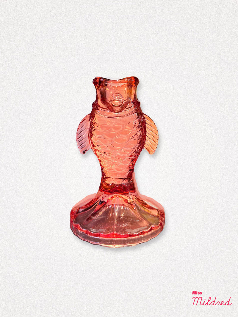 Fish Shape Glass Candle Holder - Red