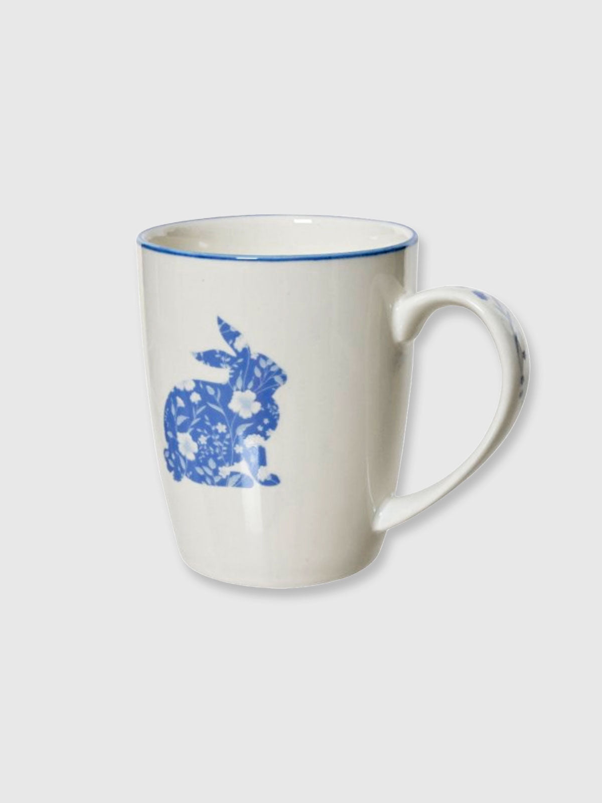 Rabbit and Flower Blue Porcelain Mug
