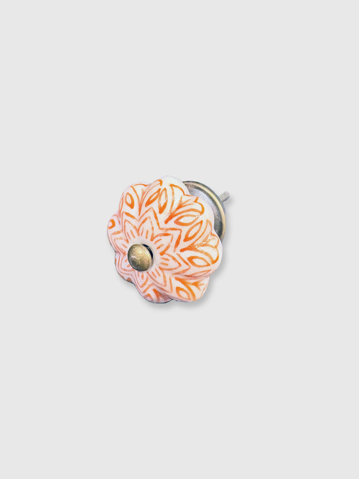 Flower Shape Ceramic Drawer Knob - White & Orange