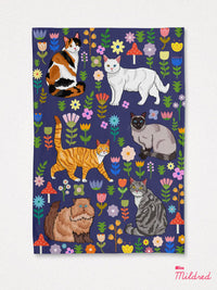 Kitty Cat & Flowers - Cotton Tea Towel
