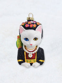 Christmas Ornament - Frida Kahlo Catlo White Cat