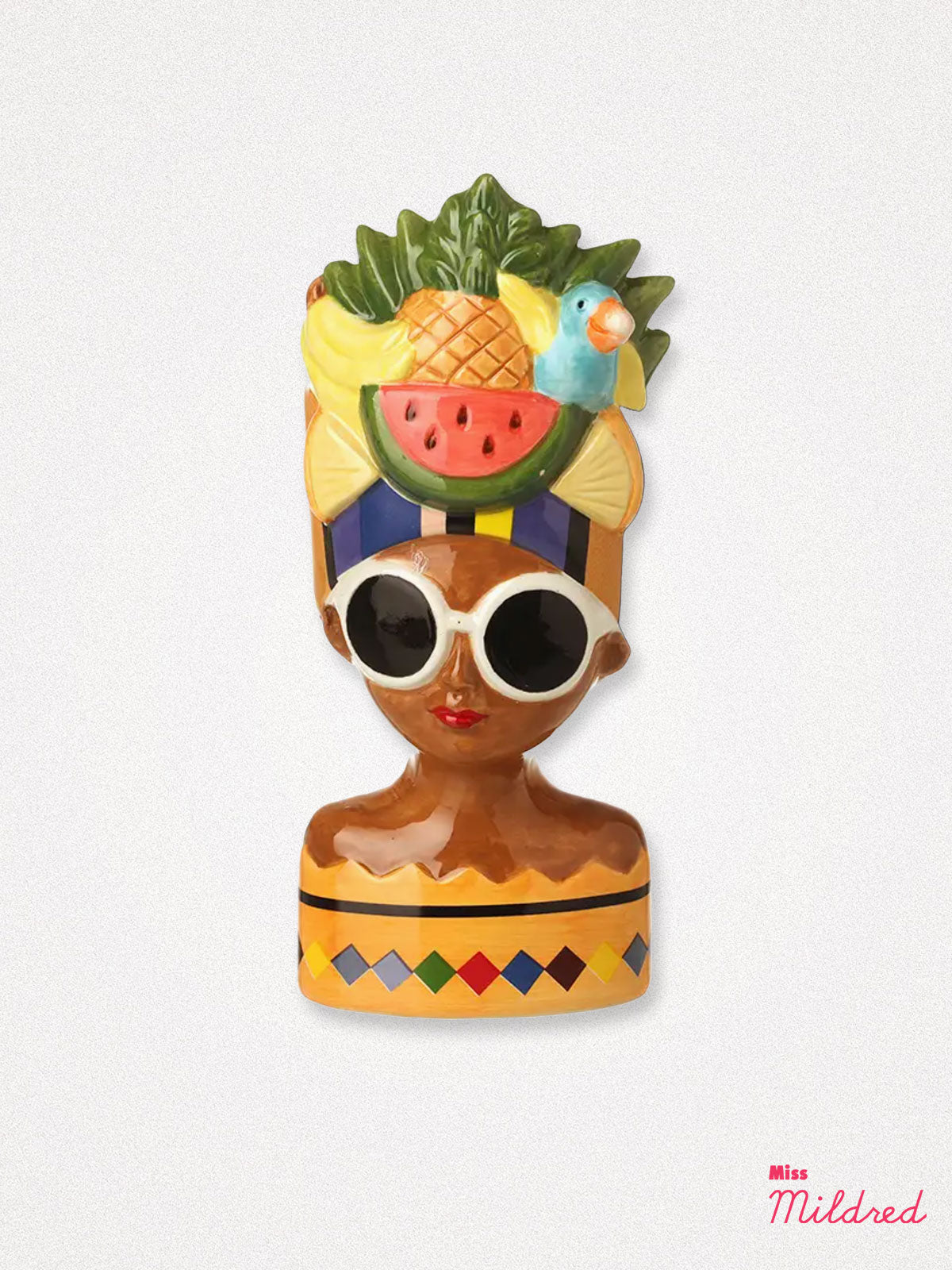Fruit Hat Lady Bust Planter - Pineapple & Tropical Bird