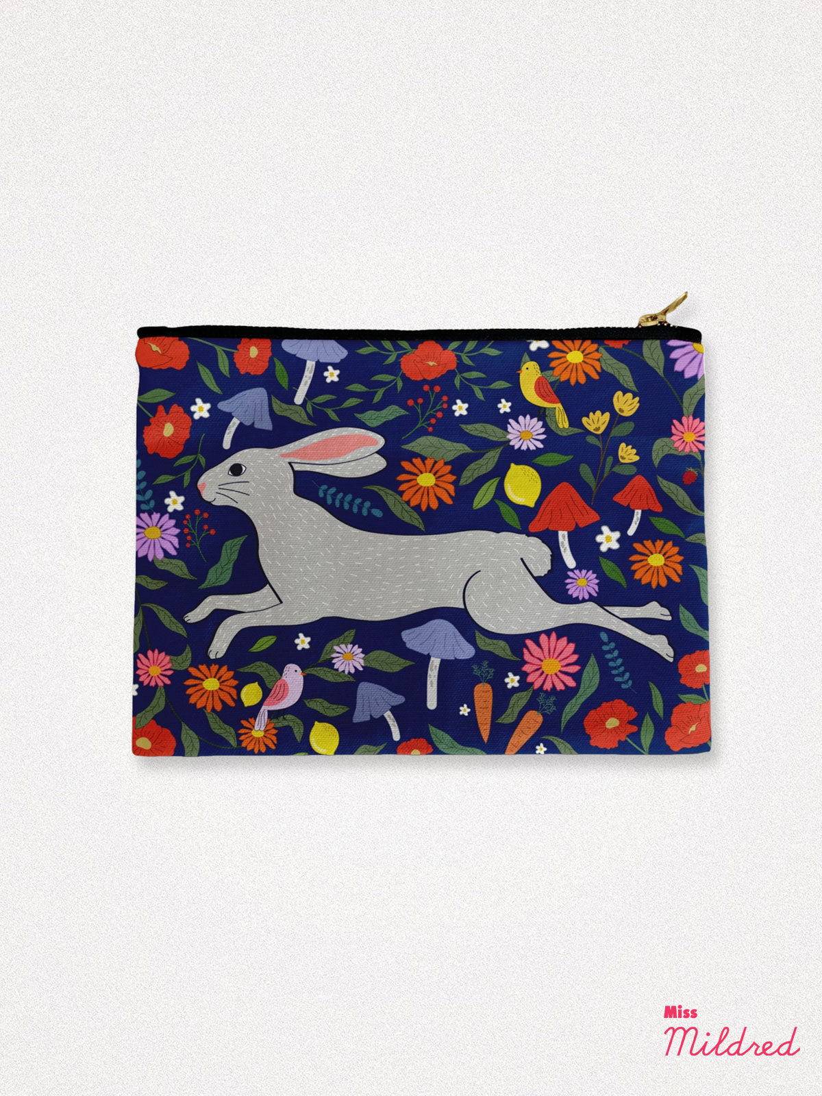 Zip Up Pouch Cosmetic Bag - Garden Of Rabbits