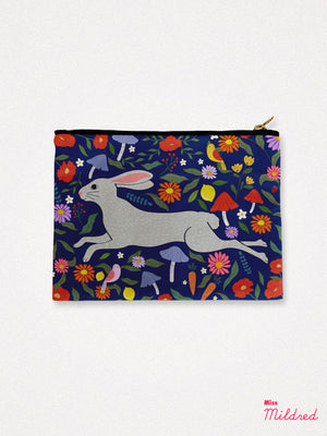 Zip Up Pouch Cosmetic Bag - Garden Of Rabbits