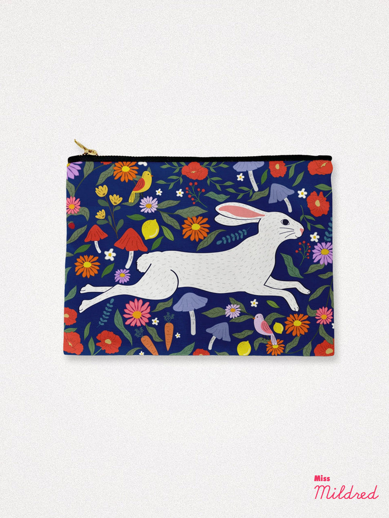 Zip Up Pouch Cosmetic Bag - Garden Of Rabbits