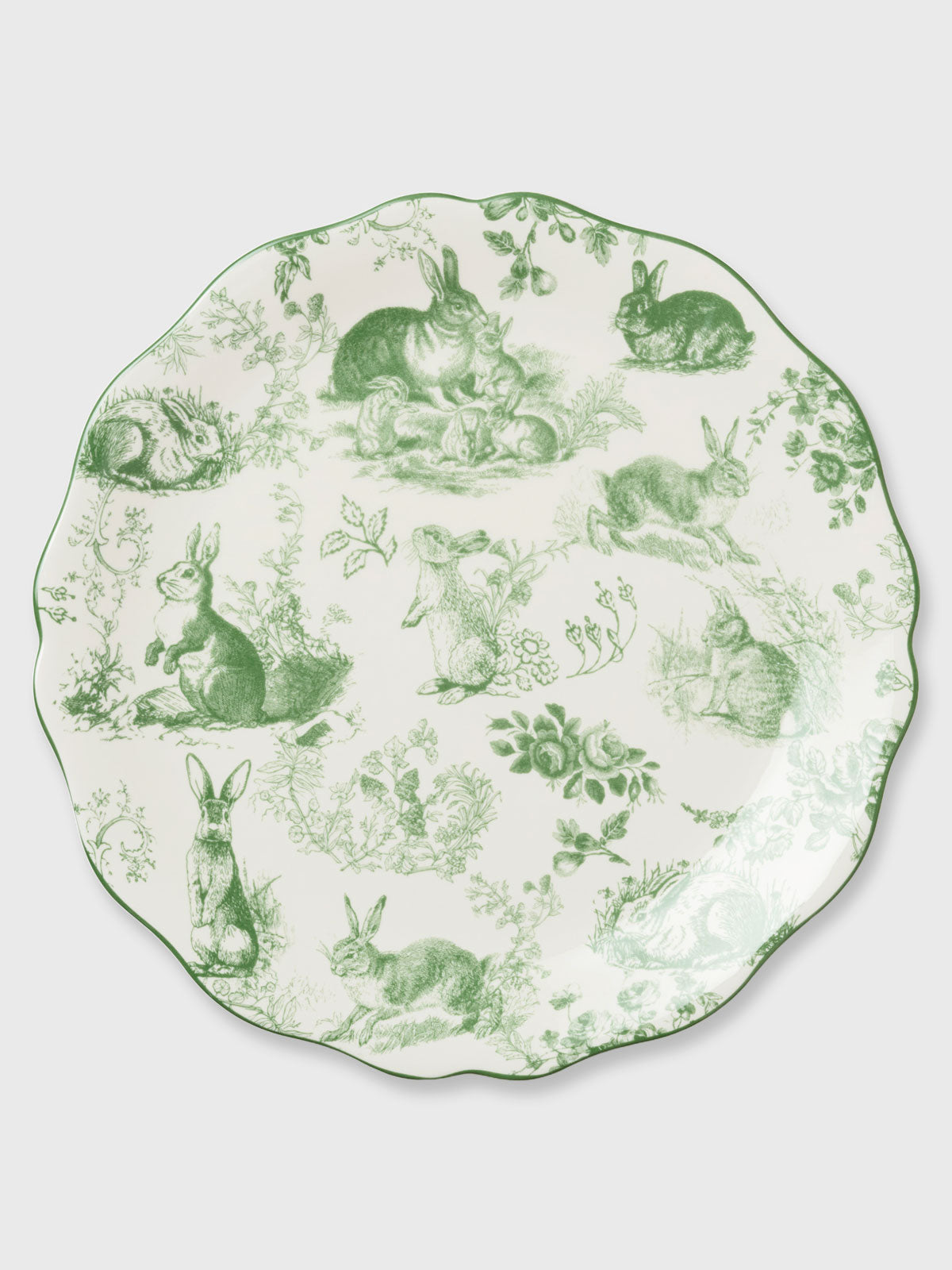 White & Green Rabbit Garden Serving Plate Platter