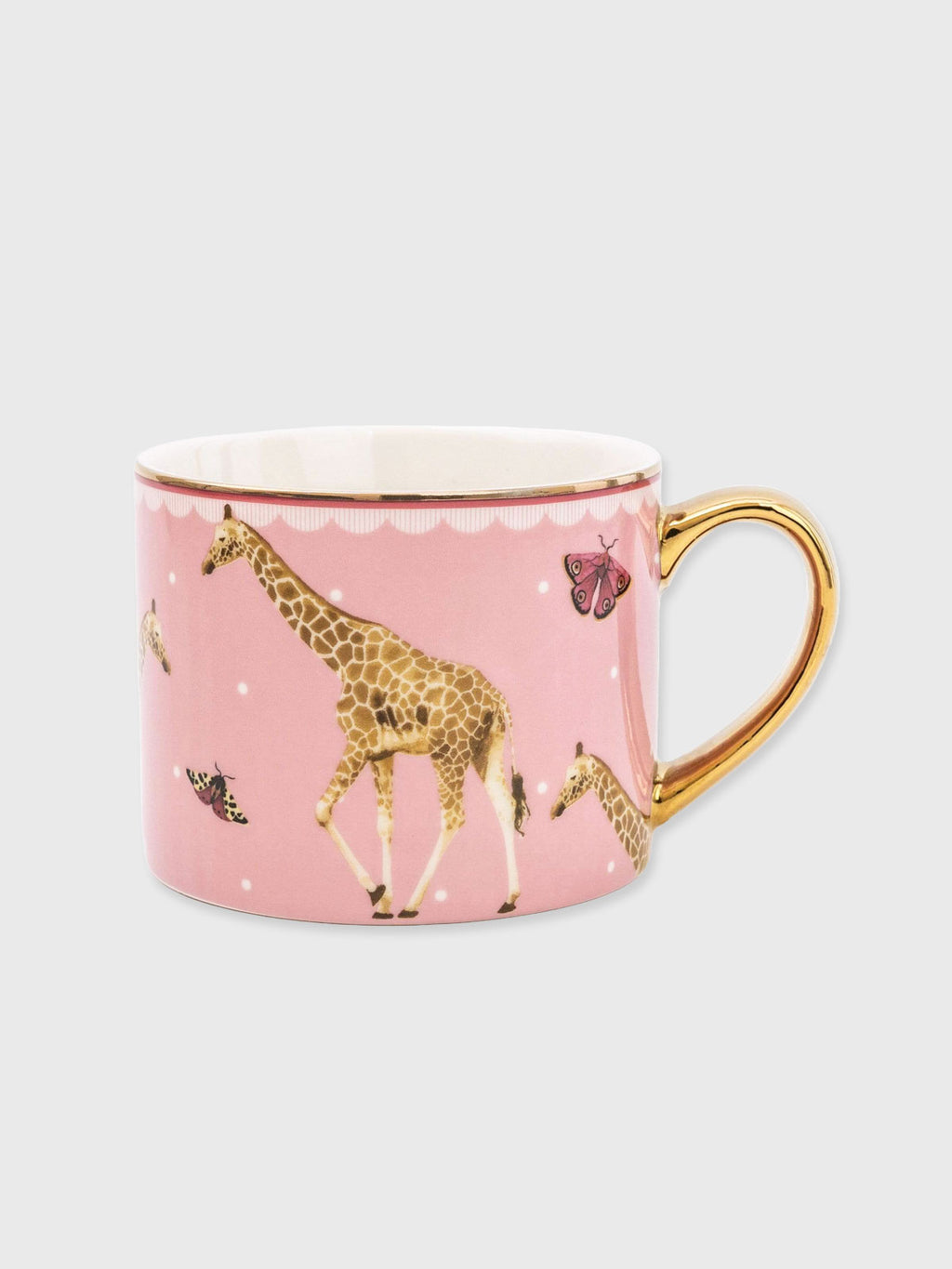 Pink Mug with Gold Handle - Giraffe