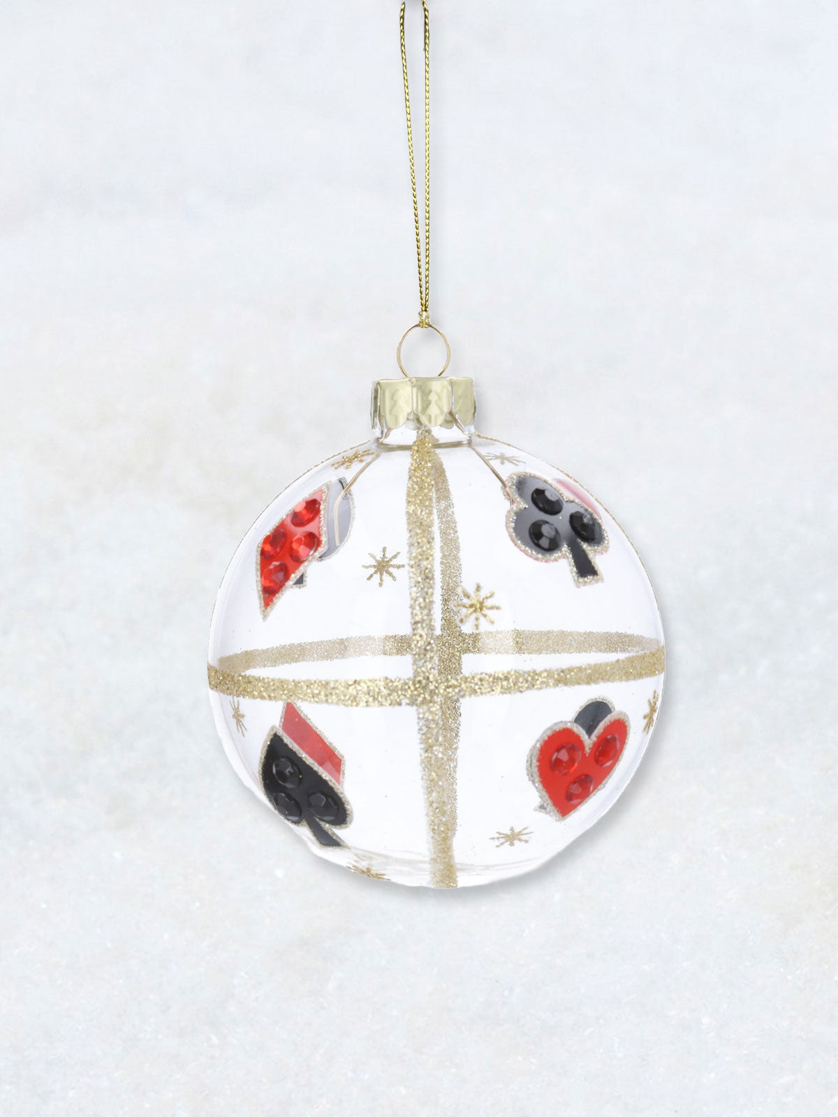Christmas Decoration - Clear Glass Bauble Playing Card Motif