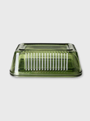 Traditional Glass Butter Dish - Olive Green