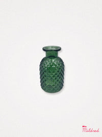 Green Glass Hob Nail Bottle Vase - 9.2cm