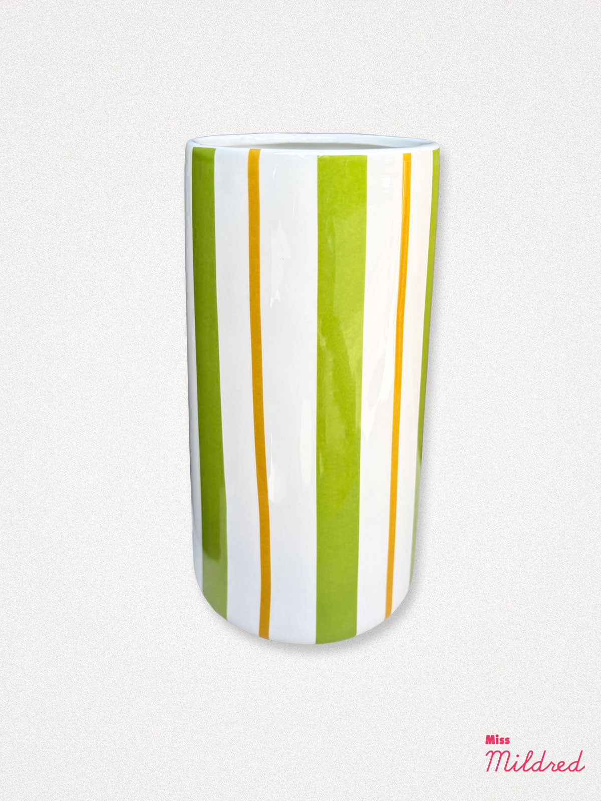 Green & Yellow Stripe Songbird Vase - 21cm