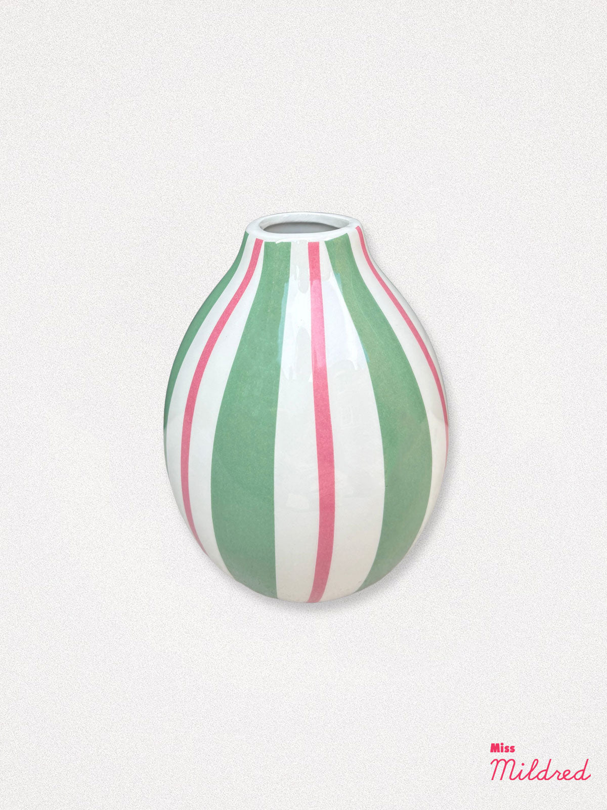 Green & Pink Candy Striped Small Vase