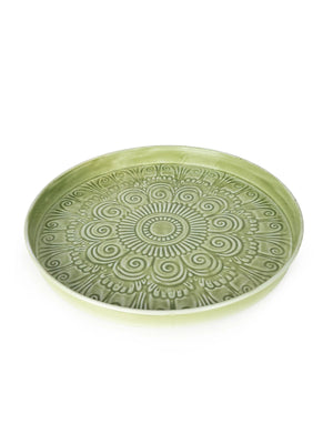 Round Metal Textured Enamel Tray - Green