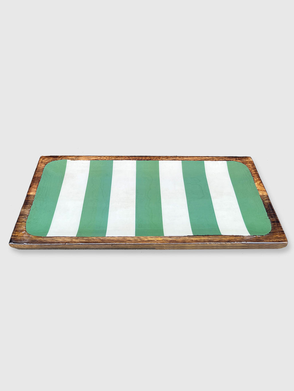 Cabana Green Striped Wooden Platter Tray - 40cm