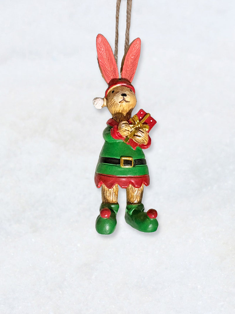 Hanging Elf Bunny with Present