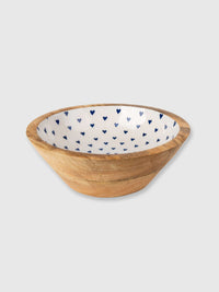 Wooden Enamelled Heart Design Bowl - 20cm