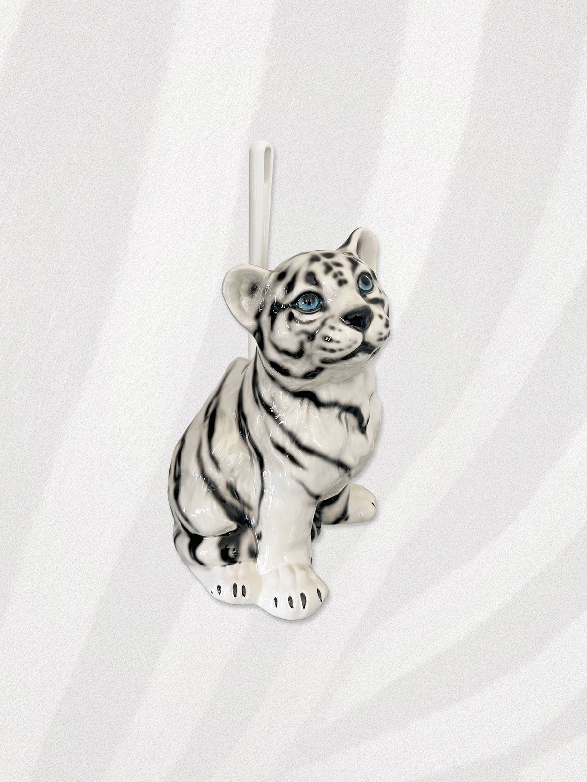 Italian Porcelain White Tiger Cub Toilet Brush