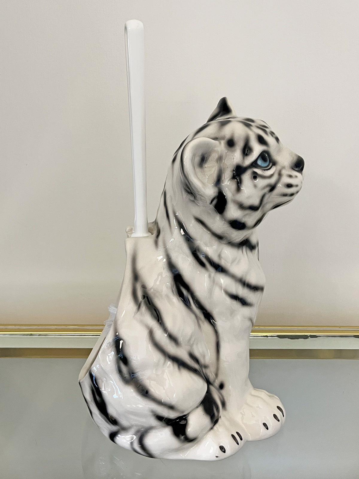Italian Porcelain White Tiger Cub Toilet Brush