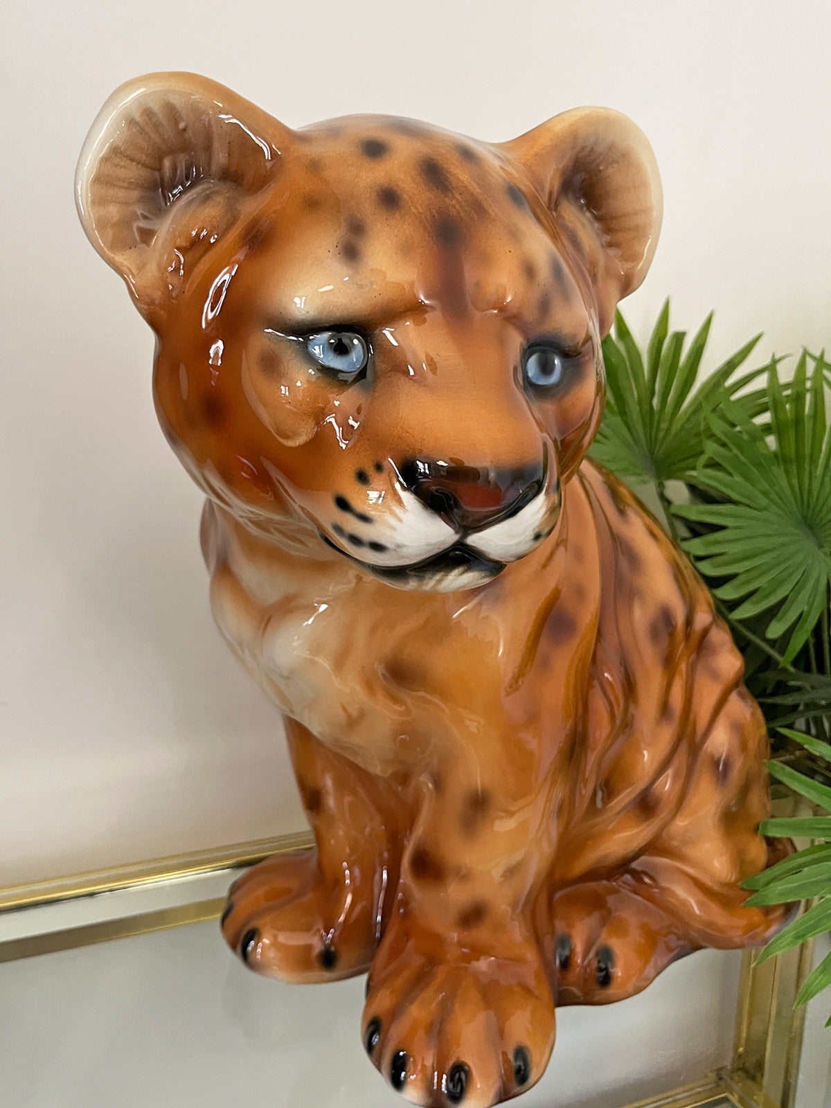 Italian Porcelain Lion Cub Statue Figure