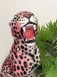 Large Italian Porcelain Pink Jaguar Statue Figure