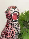 Large Italian Porcelain Pink Jaguar Statue Figure