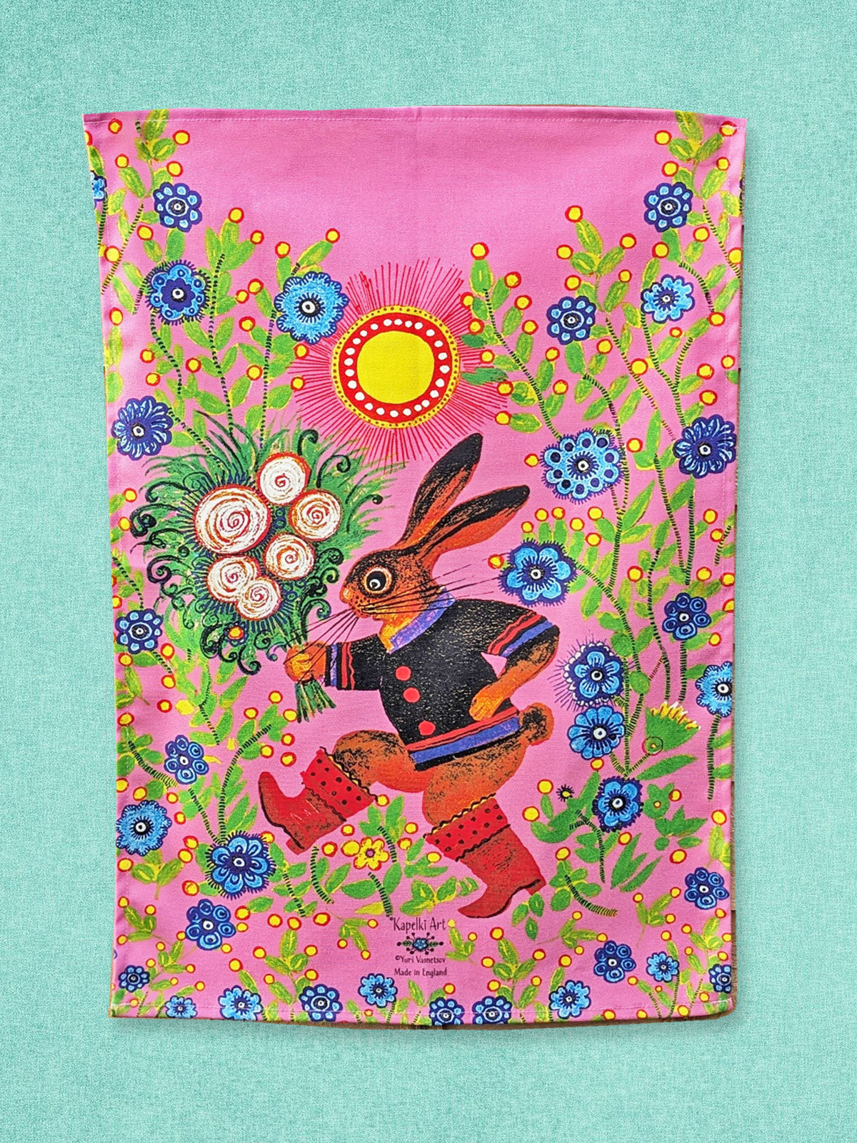 Kapelki Art Cotton Tea Towel - Rabbit with Bouquet