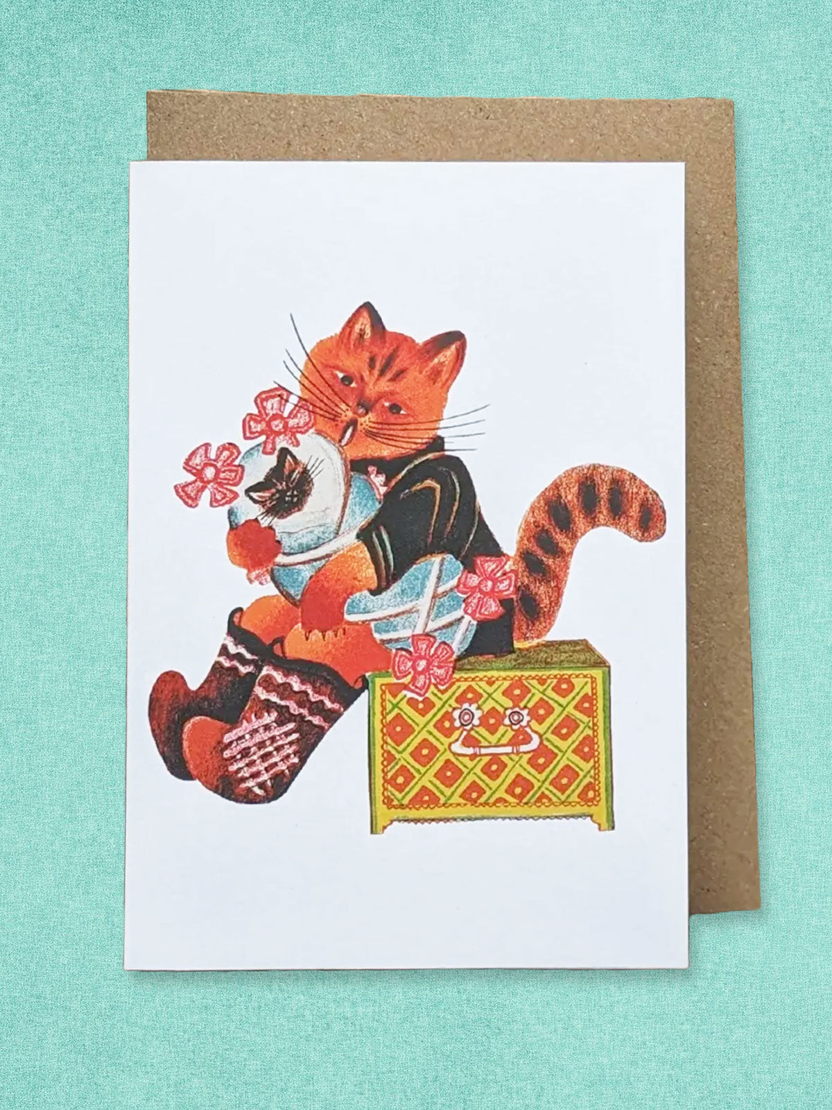 Kapelki Art Greeting Card - Ginger Cat with Kitten