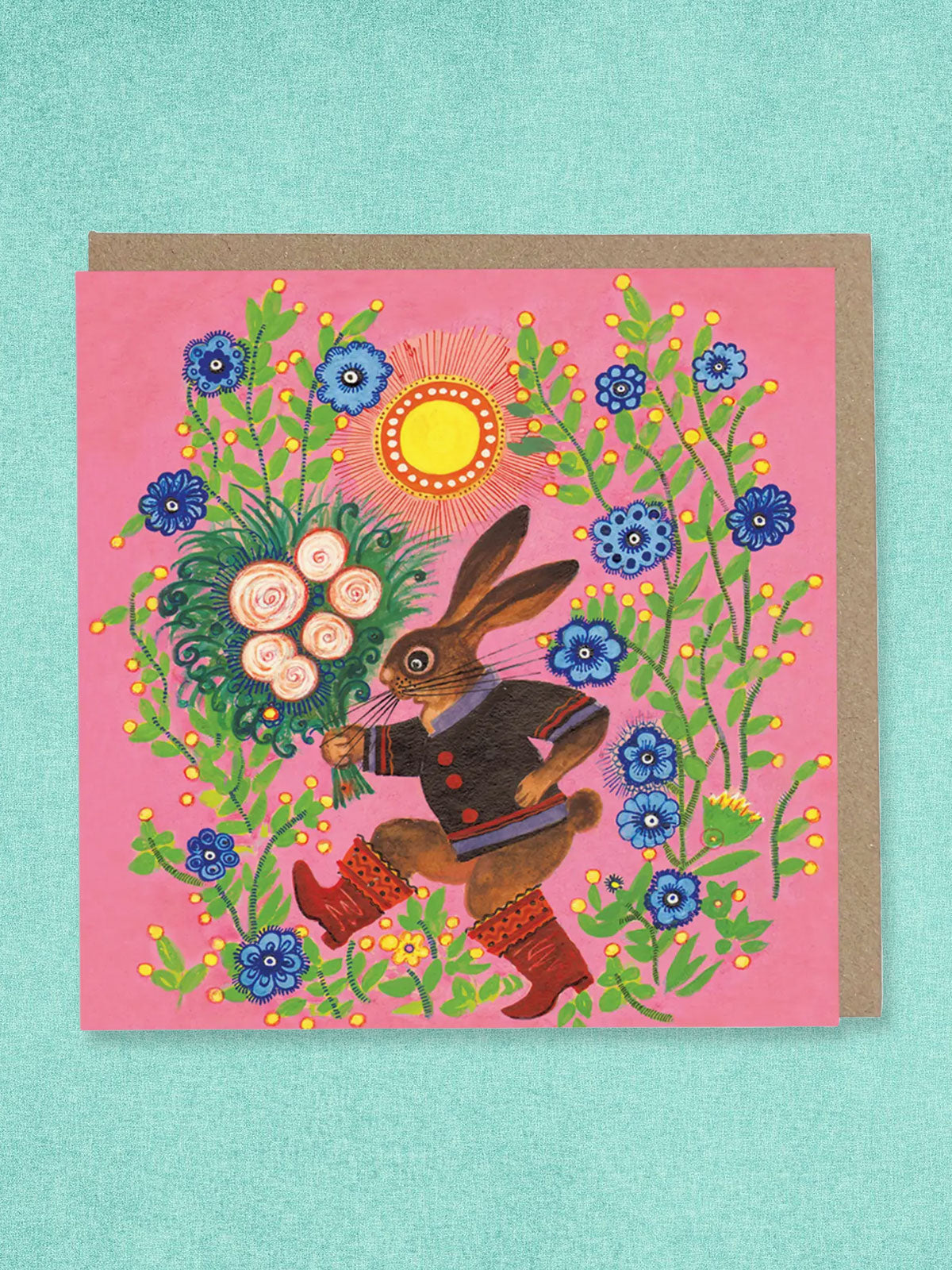 Kapelki Art Greeting Card - Rabbit and Bouquet