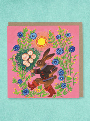 Kapelki Art Greeting Card - Rabbit and Bouquet