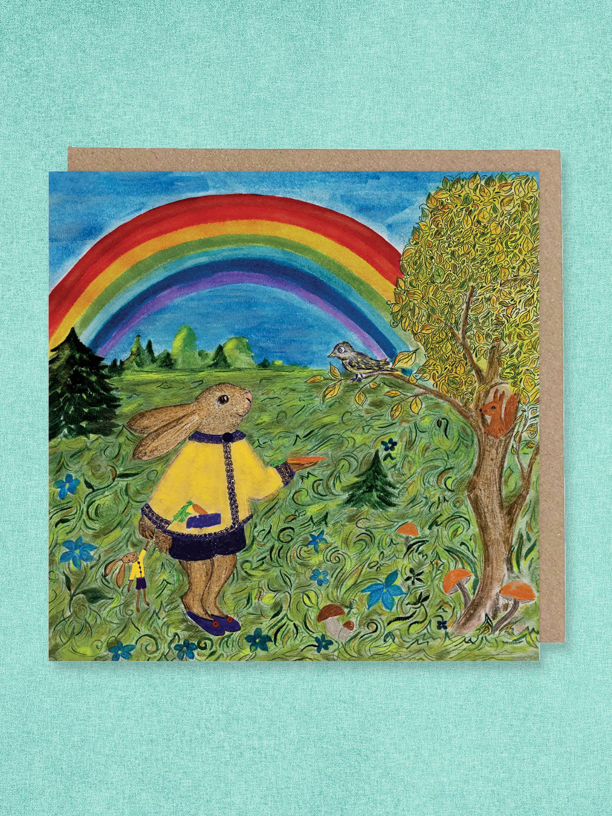 Kapelki Art Greeting Card - Rabbit and Rainbow