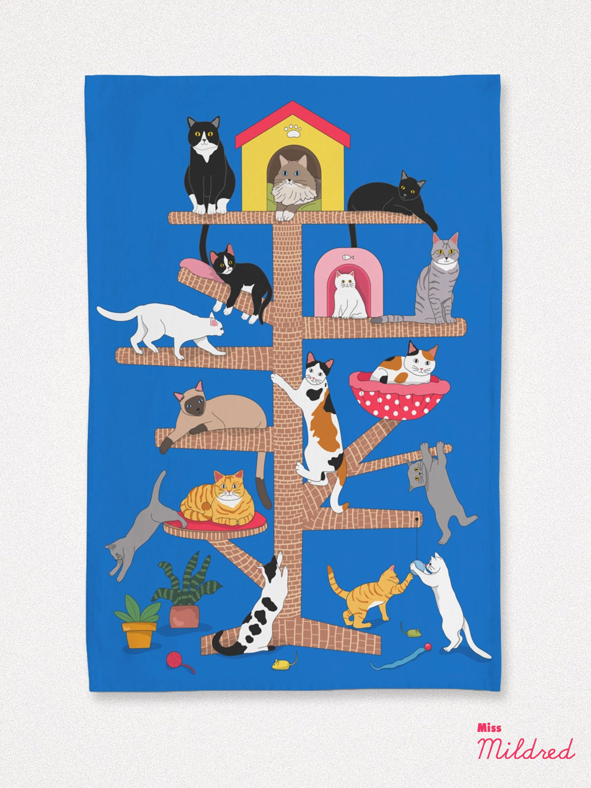 Kitty Cat Tree House - Cotton Tea Towel