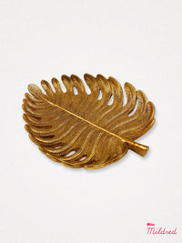 Large Golden Palm Leaf Shaped Trinket Plate