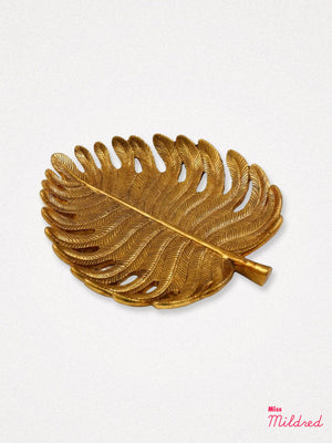 Large Golden Leaf Shaped Trinket Plate