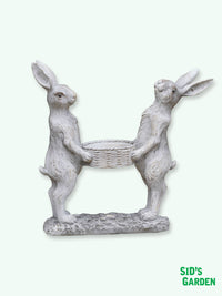 Hare Rabbits Holding Basket Garden Statue / Bird Feeder - 34cm