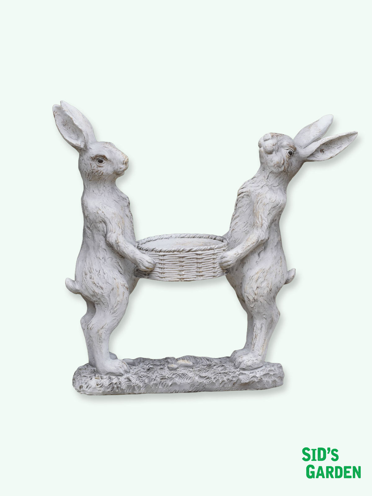 Hare Rabbits Holding Basket Garden Statue / Bird Feeder - 34cm