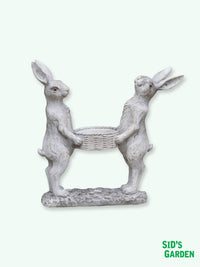 Hare Rabbits Holding Basket Garden Statue / Bird Feeder - 34cm