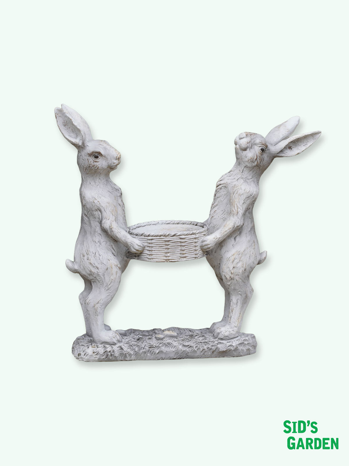 Hare Rabbits Holding Basket Garden Statue / Bird Feeder - 34cm
