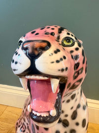 Large Italian Porcelain Pink Jaguar Statue Figure - BLEMISH