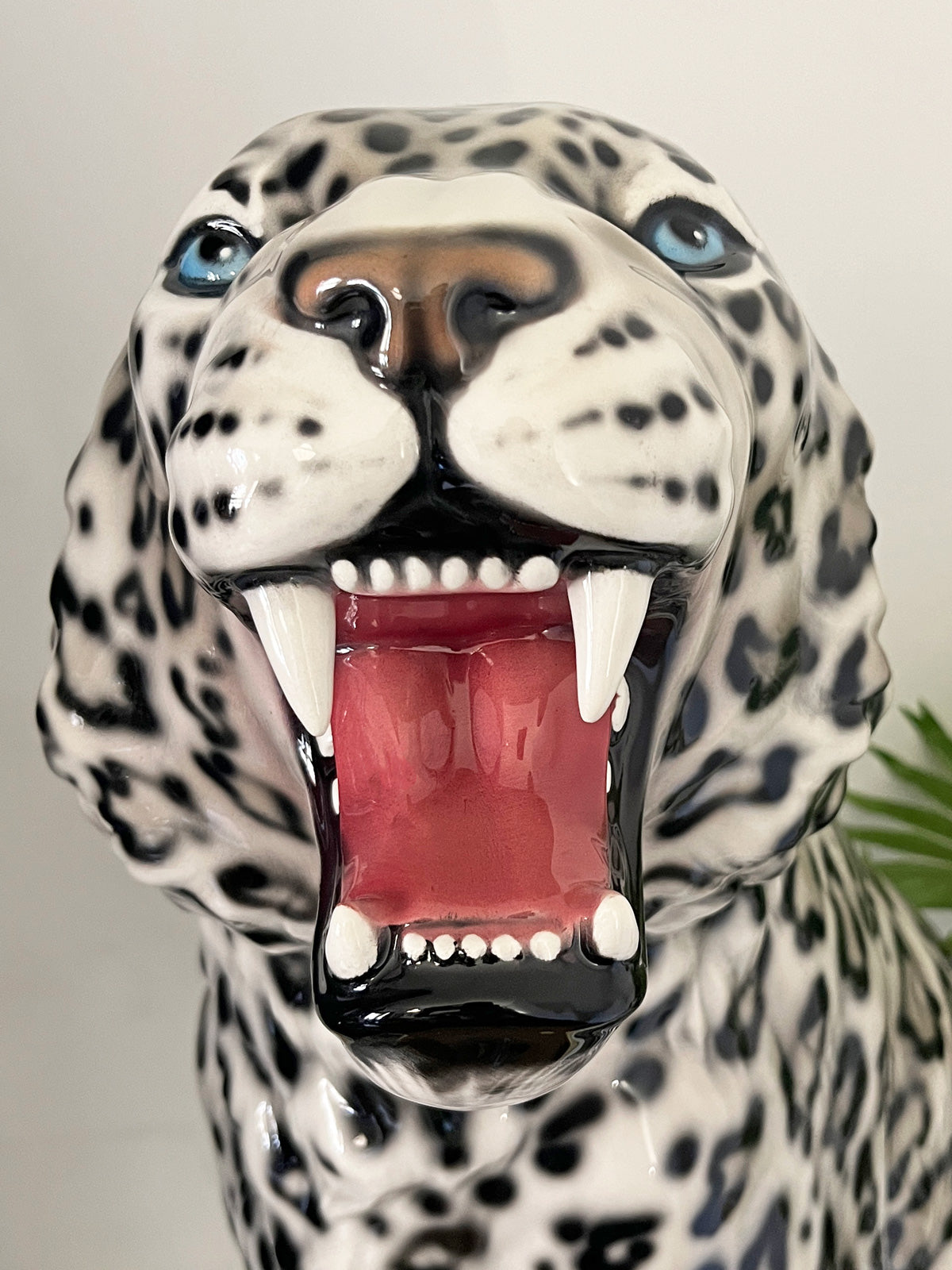 Large Italian Porcelain Snow Leopard Statue Figure