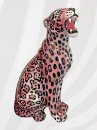Large Italian Porcelain Pink Jaguar Statue Figure